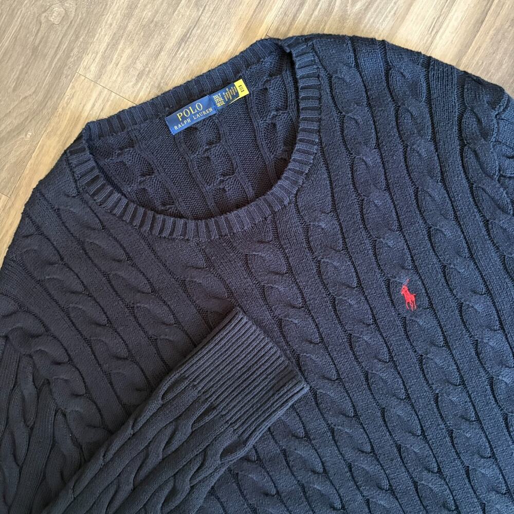 Polo Ralph Lauren Cable Knit Sweater Men's Size 3XLT 3XL Tall Blue Pullover
